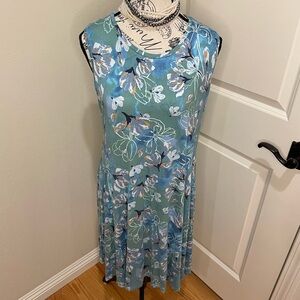 Floral Blue Sleeveless Hawaiian Themed Dress Casual Cool